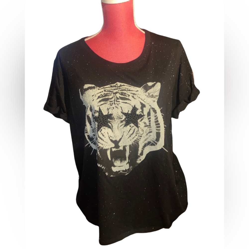 Guess Black Tee with Tiger and Star Design
